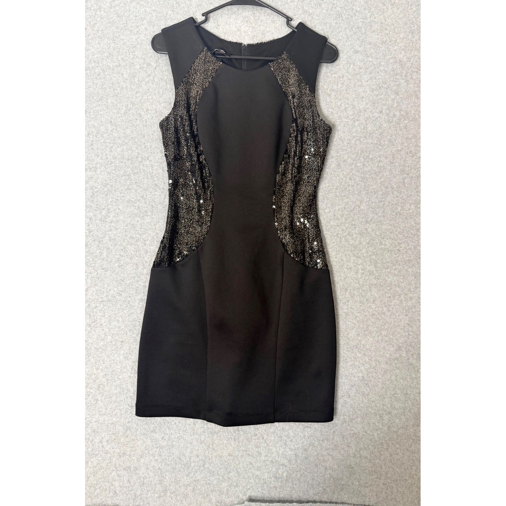 By & By Dress Womens 7 Black Sequin Side Panel Bodycon Sleeveless Mini Cocktail